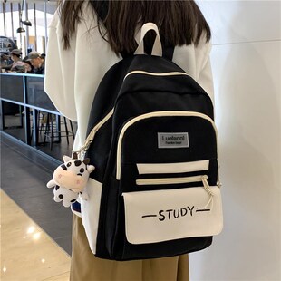 初中女生高颜值黑白简约女小学生黑色3一6五六年级用初一女孩书包