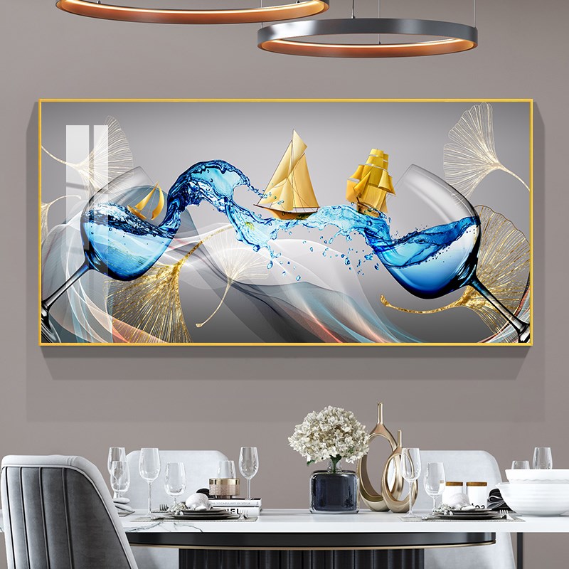 高档饭厅装饰画现代简约饭厅水果酒杯壁画歺厅餐桌背景墙大气挂画