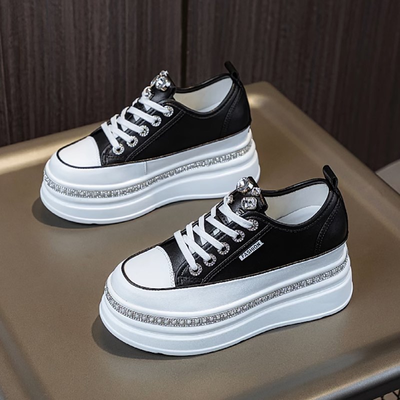 韩版秋季新款8cm内增高女鞋厚底高跟水钻小白鞋女百搭运动休闲鞋