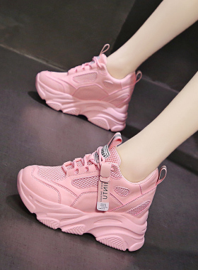 粉色老爹鞋女显脚小2023年春季新款9cm内增高女鞋厚底松糕运动鞋