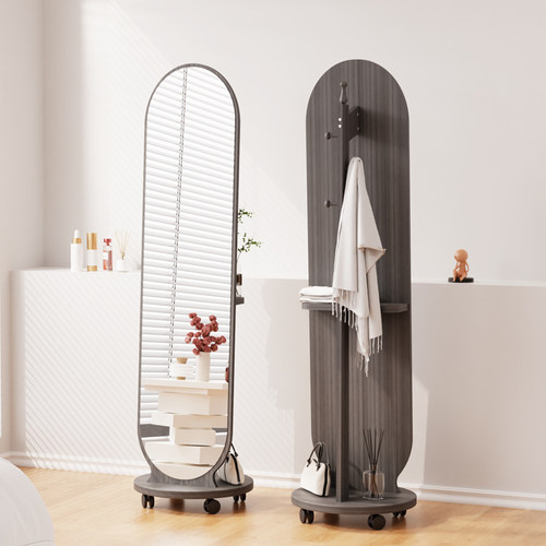 法式可移动全身网红卧室衣帽一体带置物架落地多功能旋转穿衣镜子