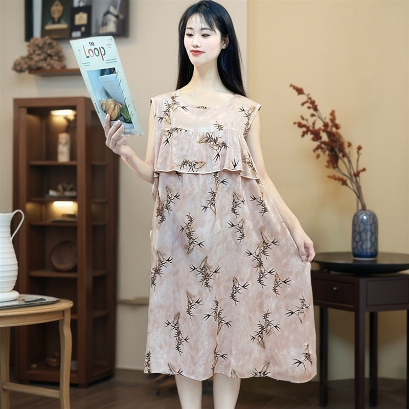 无袖睡裙棉绸不带胸垫一体防凸点睡衣女款2025新款夏可外穿家居服