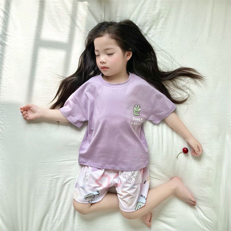 2025新款宝宝短袖套装睡衣夏季薄款透气女童宽松夏款家居服卡通