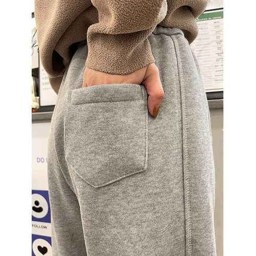 灰色卫裤女2024新款时尚加绒加厚宽松束脚高腰哈伦裤女休闲运动裤