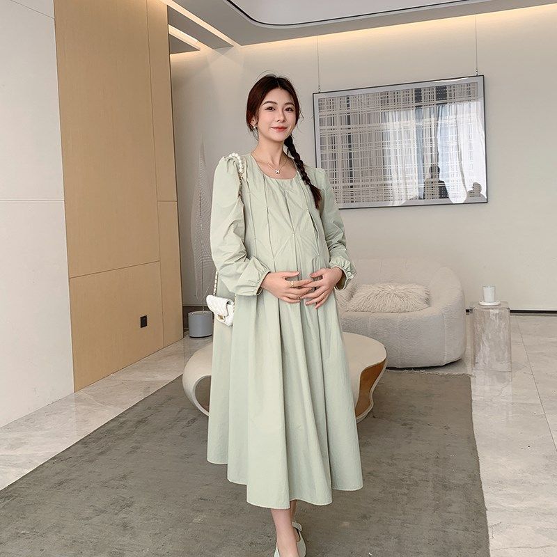 纯棉孕妇连衣裙2024新款秋季轻奢高级感春秋款大码长袖孕妇装秋装