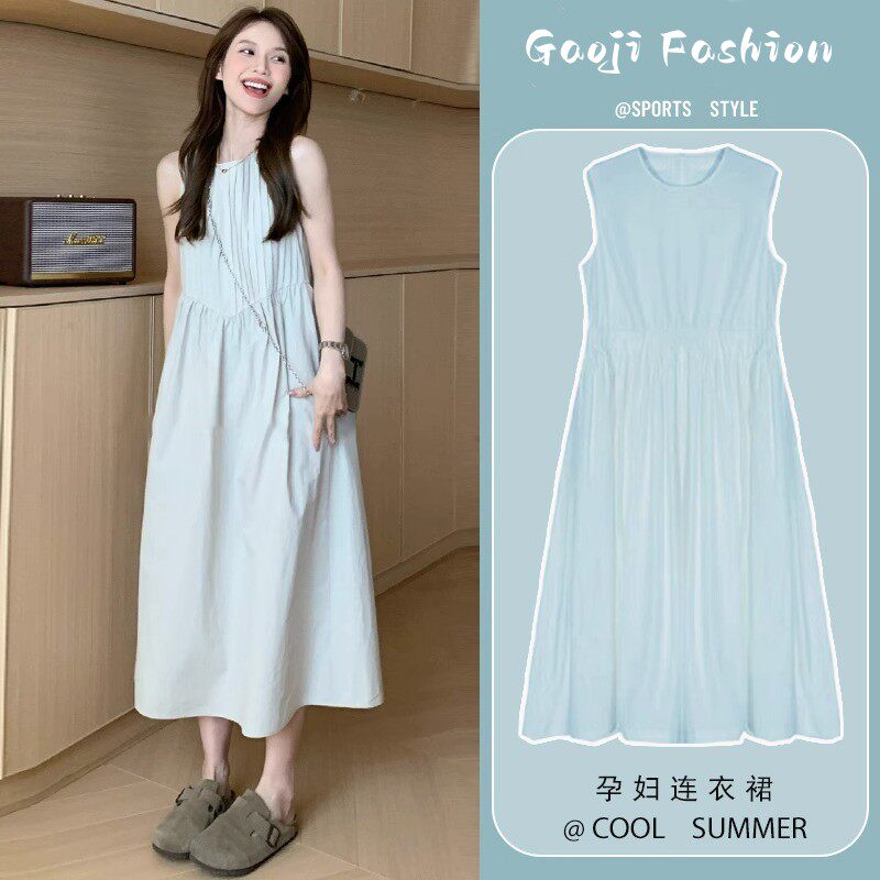 孕妇夏装连衣裙2023新款小个子遮肚显瘦辣妈宽松背心长裙夏季夏款