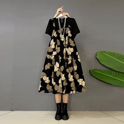 2025春季新款大码女装胖妹妹韩版短袖上衣碎花背带裙气质显瘦套裙