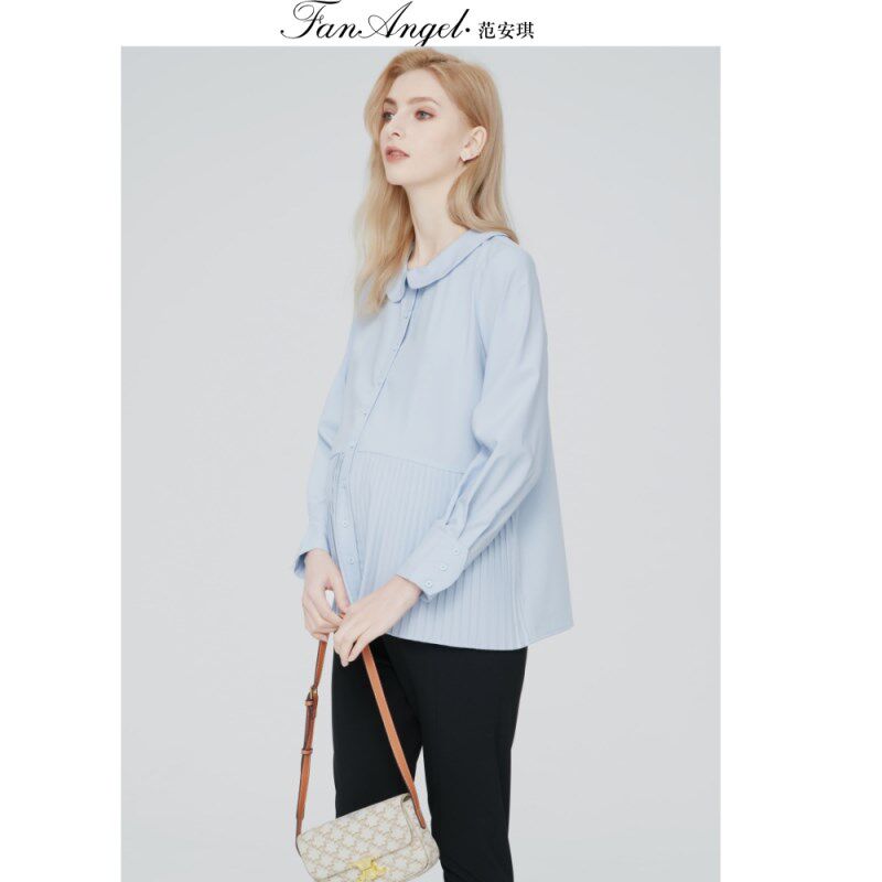 大码孕妇时尚职业装春秋衬衫宽松孕妇装上衣通勤打底纯棉内搭衬衣