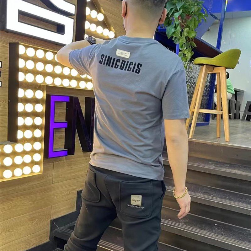 夏季新款短袖t恤男韩版潮流简约半袖上衣青年修身休闲纯棉打底衫