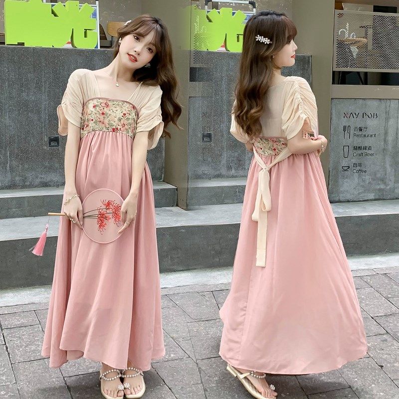 时尚网红孕妇装夏季改良汉服印花仙女超仙孕妇连衣裙孕妈裙子潮妈