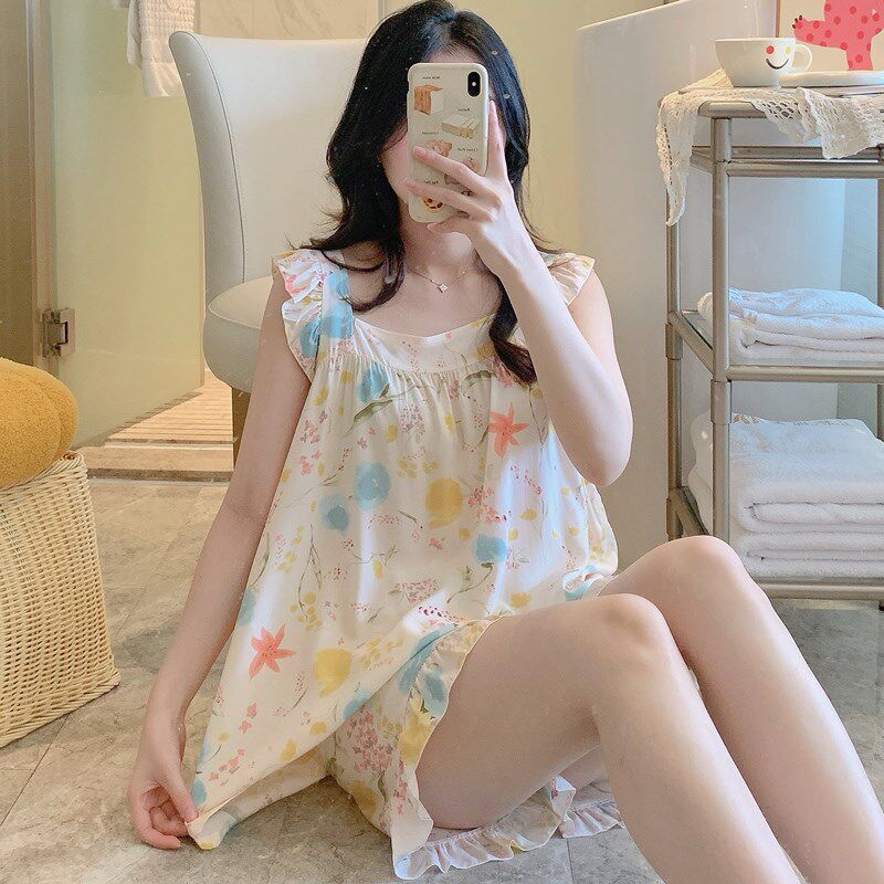 背心短裤棉绸睡衣女士夏季年轻人少女无袖绵绸人造棉套装2025新款