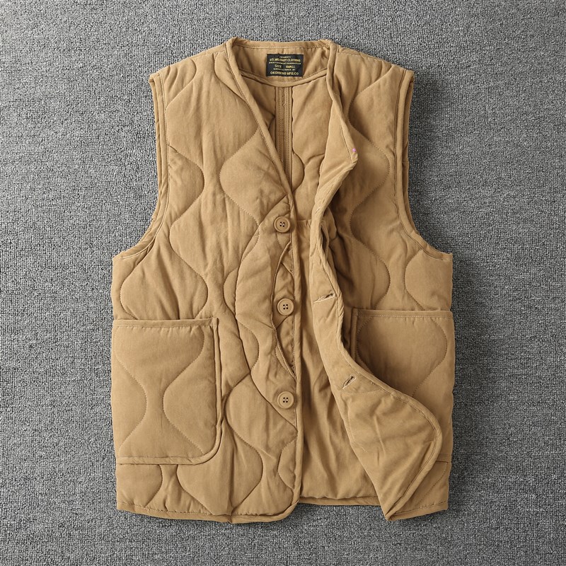 阿美咔叽美式复古猎装弯月口袋棉服内胆绗缝夹棉冬季保暖内搭马甲