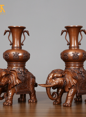 纯铜大象摆件家居饰品招财吸水象一对办公室客厅玄关电视柜装饰