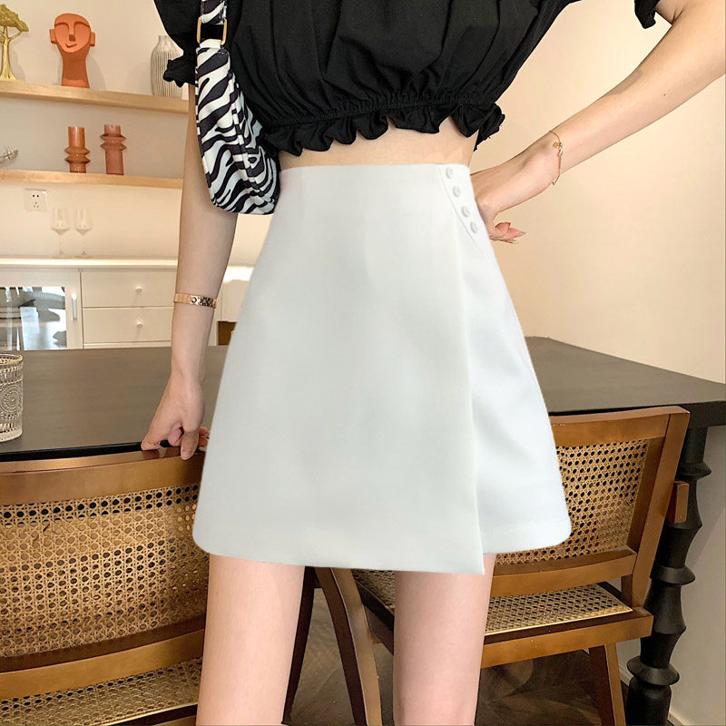 白色不对称短裙女夏季新款大码胖mm高腰显瘦a字裙防走光半身裙裤