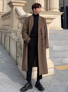 冬款加厚长款毛呢大衣男过膝秋冬季双排扣宽松呢子风衣外套高级感