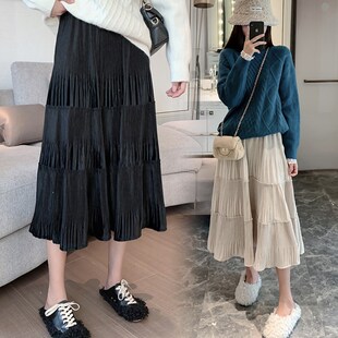 加肥加大码孕妇半身裙秋季时尚款洋气中长款辣妈蛋糕裙A字裙200斤