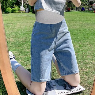孕妇短裤夏款外穿夏天薄款阔腿牛仔裤女夏季五分打底裤小个子夏装