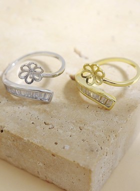 珍珠配件空托925银戒指女轻奢小众设计开口指环银饰品现货