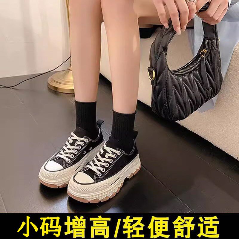 夏季帆布鞋女小码女鞋33内增高小个子新款厚底34码透气休闲鞋