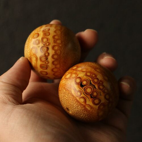 精品名家张念超纯手工制作天然满钉老竹根手球竹雕健身球十几年料