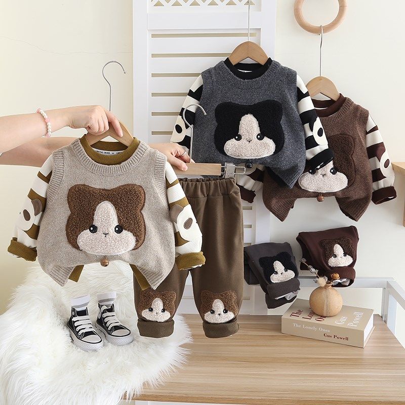 男童秋装套装2025新款婴儿童春秋季洋气宝宝毛衣马甲三件套休闲潮,童装/婴儿装/亲子装,套装,淘宝优惠券,粉丝福利购,淘宝优惠卷