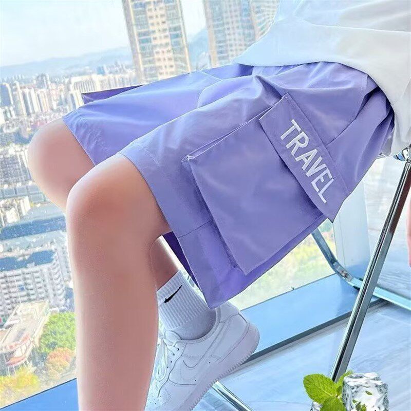 儿童工装裤白色夏季薄款女童速干裤子女孩五分运动裤洋气大童短裤