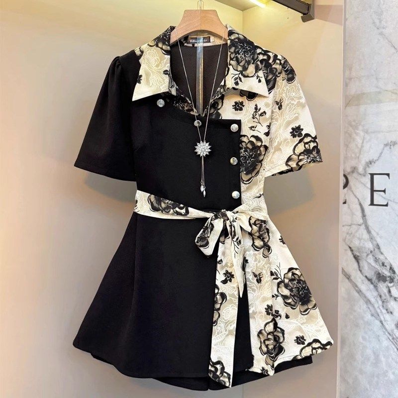 欧货大码2025夏季气质轻奢高级感短袖衬衫上衣短裤两件套显瘦套装