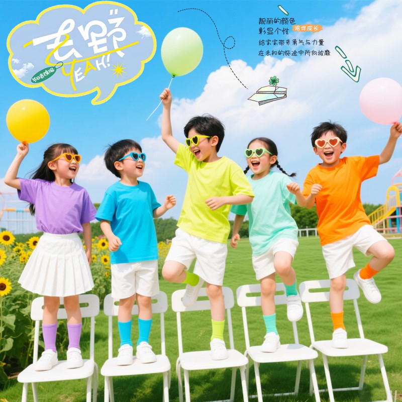 儿童装彩色t恤纯棉短袖小学生糖果色幼儿园服亲子活动运动会班服