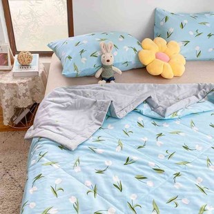 全棉夏被空调被纯棉夏凉被小清新夏季单双人可机洗不起球礼品被