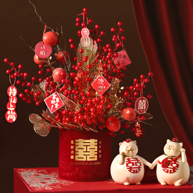 新人结婚礼物布置婚房装饰卧室diy福桶插花礼品花束订婚摆件客厅