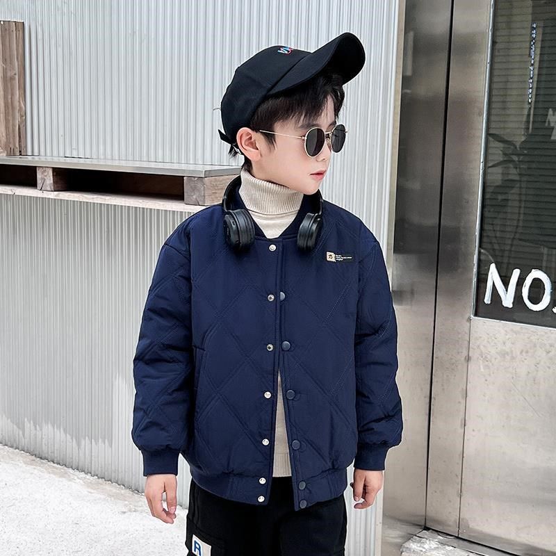 童装男童轻薄羽绒棉衣2023秋冬新款菱形格儿童休闲短款棒球服外套