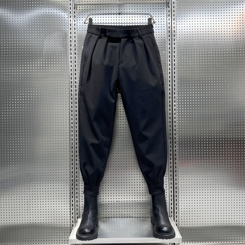 休闲西裤男士春秋季宽松高级感魔术贴九分束脚裤搭配马丁靴的裤子