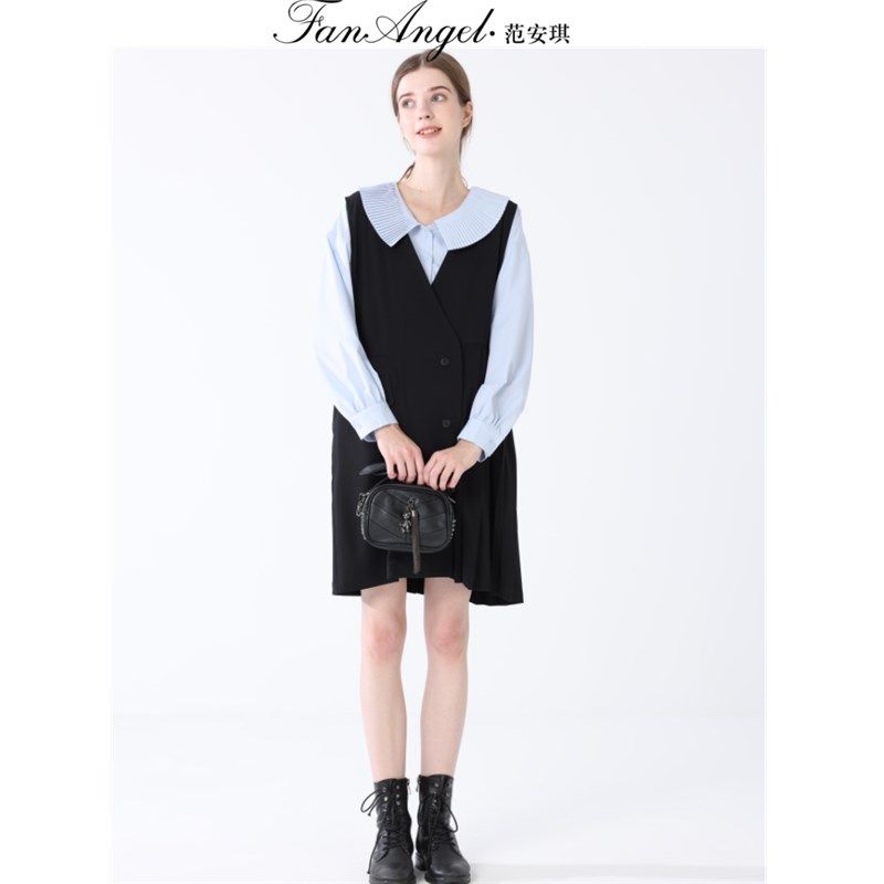 孕妇西装马甲背心裙内搭两件套宽松大码孕妇职业秋冬款连衣裙上班