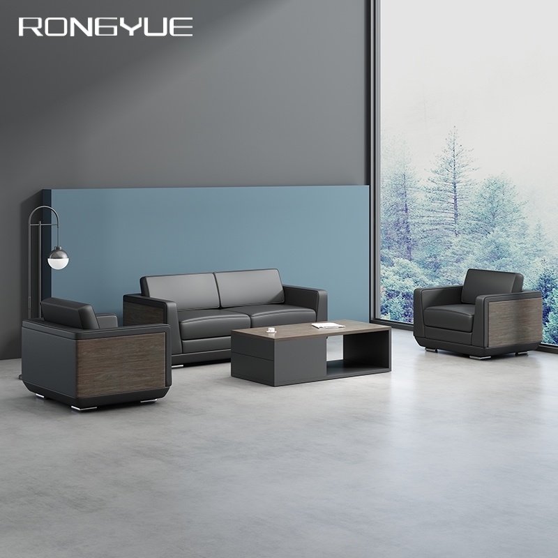 皮艺海绵白色办公商务接待现代简约单人三人位办公室沙发茶几组合