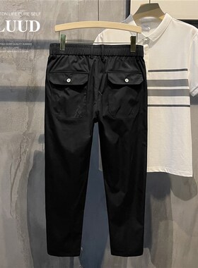 LUUD 韩版细斜纹修身休闲裤免烫9九分小西裤男士松紧腰小脚锥形裤