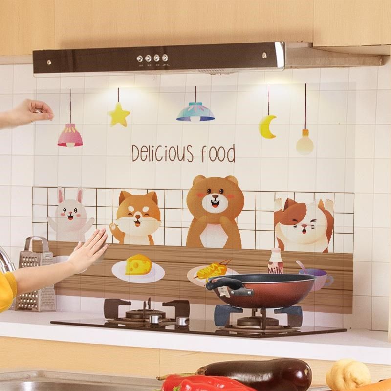 卡通厨房防油贴纸墙贴画油烟机灶台用防水防油烟瓷砖墙面墙纸自粘