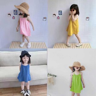 女童纯色吊带裙夏季 宝宝连衣裙清凉度假背心裙休闲宽松裙子潮 薄款