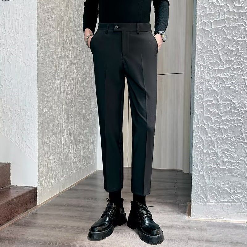 秋季九分休闲裤男士垂感直筒高级薄款修身长裤子商务正装小脚西裤