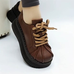 真皮舒适小个子增高鞋 松糕厚底单鞋 复古休闲皮鞋 新款 女2024年秋季