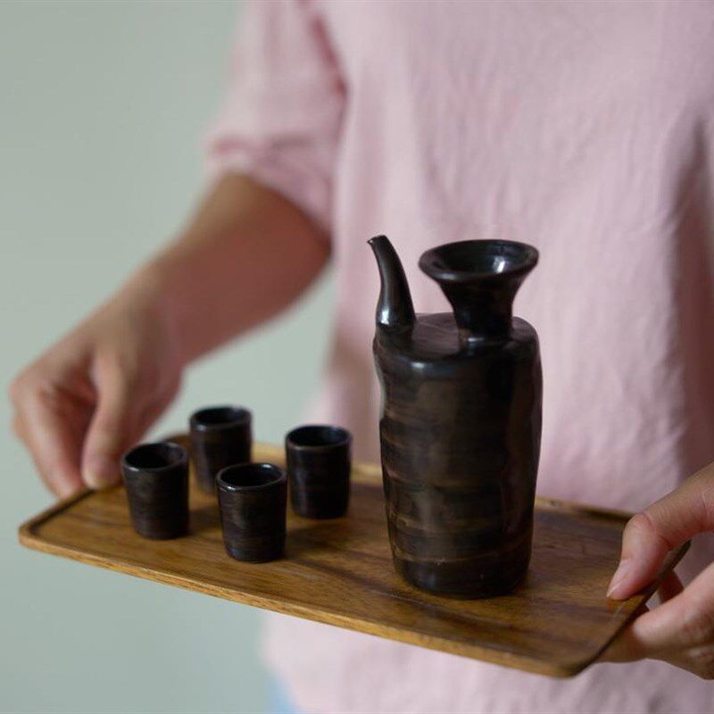 手拙粗陶酒具套装 日式一壶四杯小酌微醺酒器 白酒分酒具创意礼品