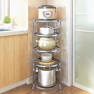 不锈钢锅架多层厨房置物架落地转角收纳锅具三角架子放锅碗瓢盆架