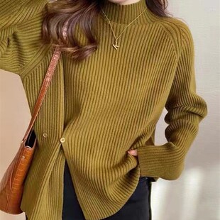 秋冬半高领毛衣女内搭外穿2022新款设计感小众套头针织衫长袖上衣