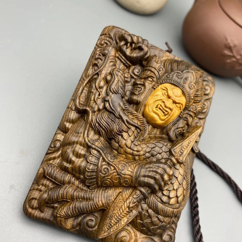 沉香木挂牌阿修罗挂件车挂雕刻工艺饰品手把件木雕文玩随身送礼品