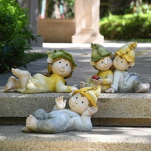 花园庭院布置别墅院子装 饰小品户外园艺摆件创意男孩女孩人物雕塑
