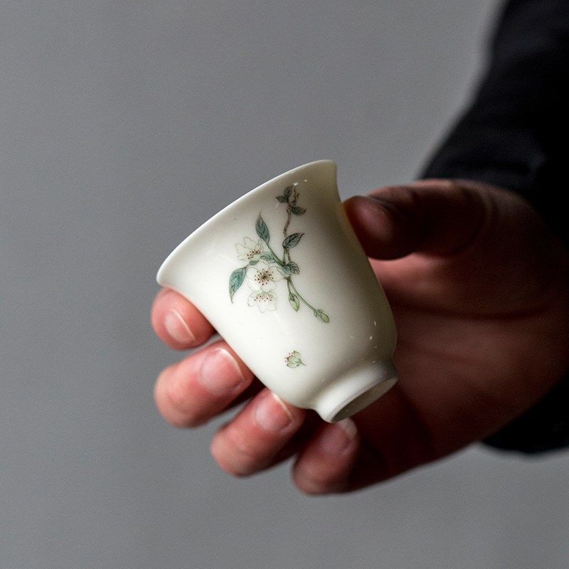 杏白釉手绘海棠花茶杯陶瓷功夫茶具主人杯复古薄胎品茗杯手工茶盏,餐饮具,茶杯,淘宝优惠券,粉丝福利购,淘宝优惠卷