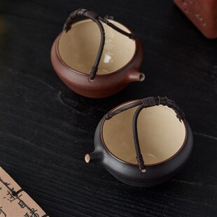 归鸿粗陶加热茶壶内置滤网藤编提梁泡茶壶公道杯茶滤网一体分茶器