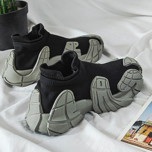 厚底增高老爹鞋 袜子鞋 透气飞织网面休闲鞋 夏季 男一脚蹬懒人套脚鞋