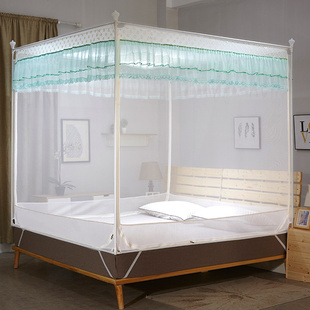 防摔儿童三开门蚊帐T门U门拉链全底回底1.5x1.9m1.35米床加厚支架