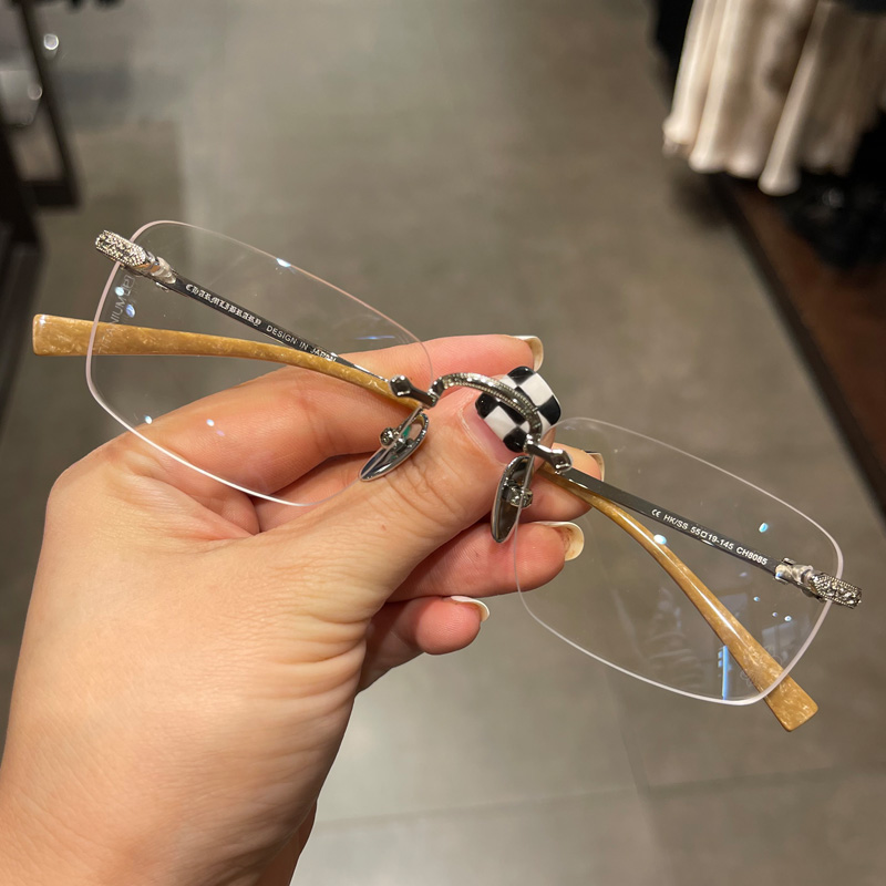 尅萝芯眼镜框架新品纯钛超轻无框孔窄框商务男女金色可配近视镜