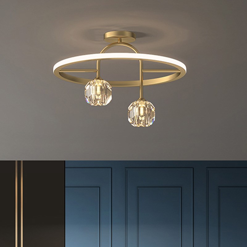 全铜水晶吸顶灯轻奢现代简约书房间创意走廊过道北欧卧室灯具